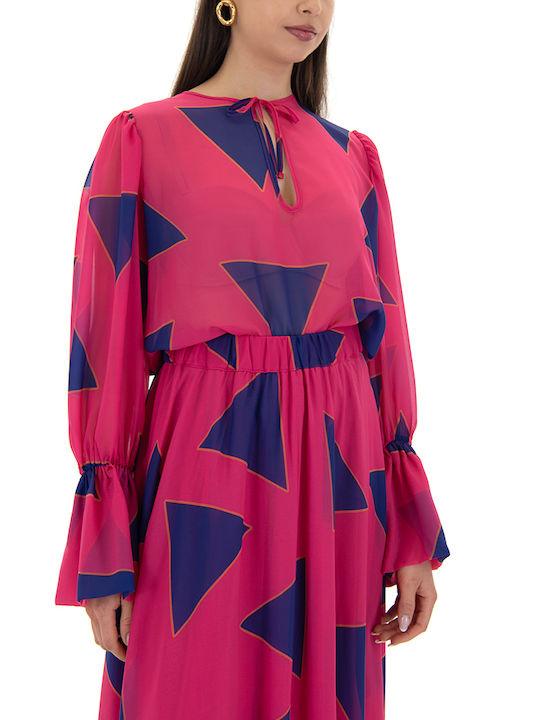 Women's Blouse Long Sleeve Blue-fuchsia
