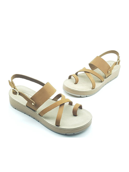 Leder Flache Sandalen für Damen Flatforms in Braun Farbe