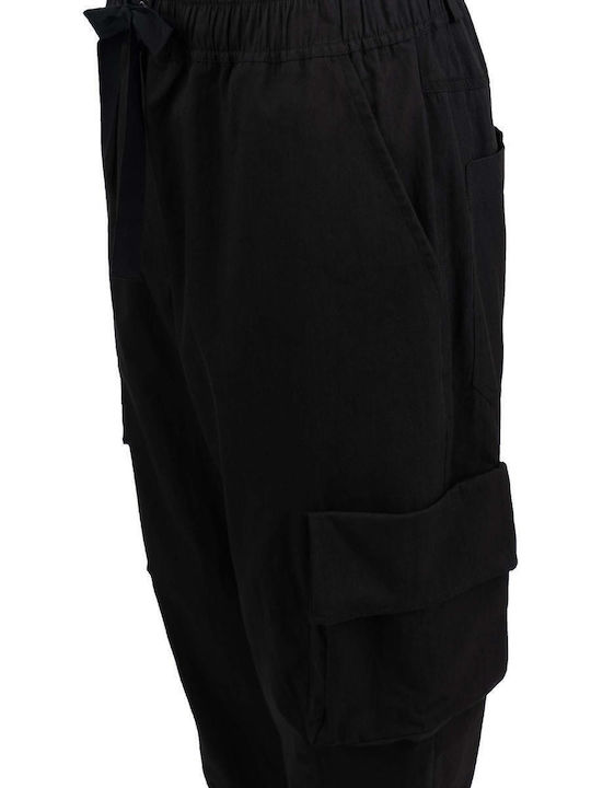 Damen Stoff Cargo Hose mit Gummizug Schwarz