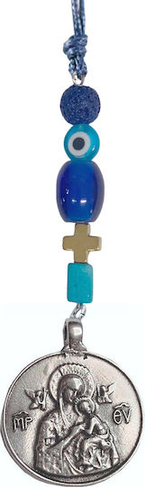 Bode Car Charm Car Interior Decoration - Panagia - Saint Christopher Silver with Beads in Silver Color 02945