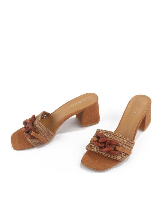 Mules with Low Heel in Brown Color