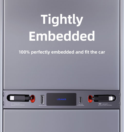 Usams Φορτιστής Αυτοκινήτου Us-sj649 Tesla 3/y 2x Καλώδια Usb/usb-c Θύρες 60w Γκρι Sj649hub01
