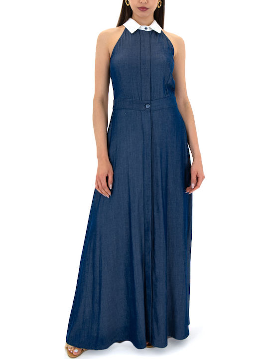 Summer Maxi Dress for Wedding Christening Off-Shoulder Blue