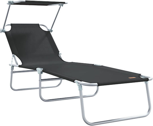Folding Sunbeds 2 Pieces Black Canopy 600d Oxford Fabric
