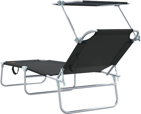 Folding Sunbeds 2 Pieces Black Canopy 600d Oxford Fabric