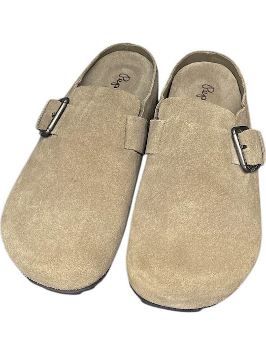 Lederne Winter Damen Hausschuhe Beige