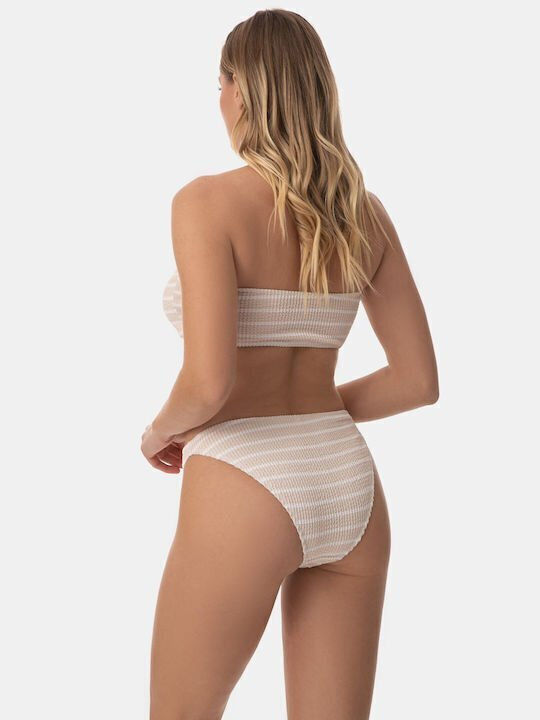 Set Bikini mit Abnehmbarer Verstärkung Gestreift Beige