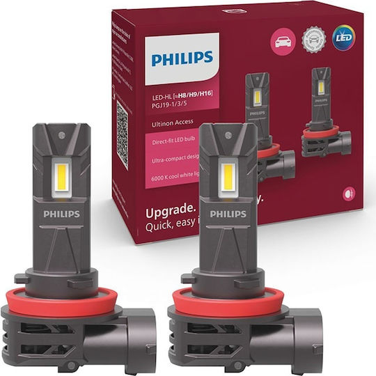 Philips Lamps Car Ultinon Access H8 / H16 / H9 LED 6000K Cold White 12V 20W 2pcs