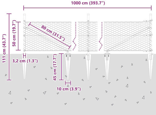 Grey Fence Vidaxl 0.5x10 M Steel Posts Vidaxl Spike 7 Pcs 32 Mm 80cm Galvanized Steel Grey