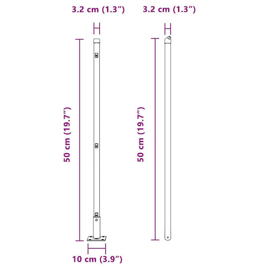 Vidaxl Στυλοί Φράχτη Βάσεις 13 Τεμ 32mm Γαλβανισμένο Χάλυβα 3.2x3.2x50cm Ασήμι