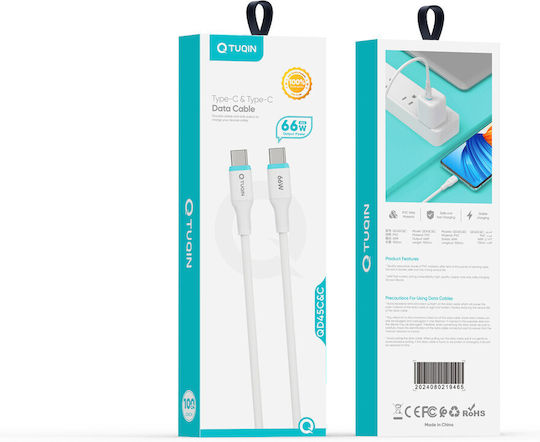 Tuqin Charging Technologies USB 2.0 Cable USB-C Male - USB-C 66W PD White 1m