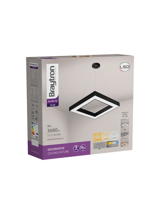 Braytron Κρεμαστό Φωτιστικό Μαύρο LED 45x45εκ.