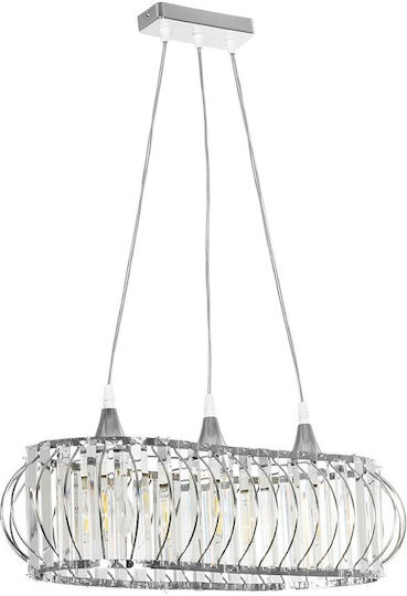 GloboStar Razia Pendant Light Silver with Crystals for Socket E27 60x40x70cm