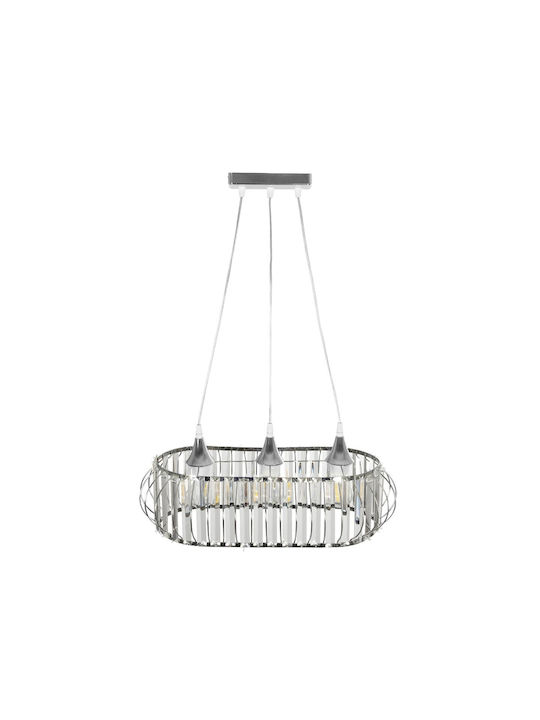 GloboStar Razia Pendant Light Silver with Crystals for Socket E27 60x40x70cm
