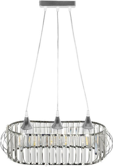 GloboStar Razia Pendant Light Silver with Crystals for Socket E27 60x40x70cm