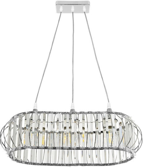 GloboStar Razia Pendant Light Silver with Crystals for Socket E27 60x40x70cm