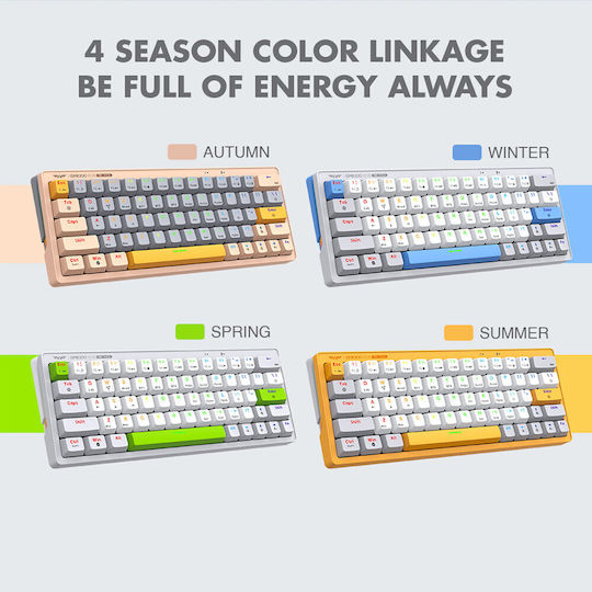 Armaggeddon GMK-100 Ασύρματο Gaming Μηχανικό Πληκτρολόγιο 60% με Custom Linear διακόπτες και RGB φωτισμό (Αγγλικό US) Spring