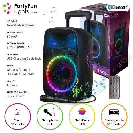 Party Karaoke Speaker with Wired Microphone and Lighting Effects Black