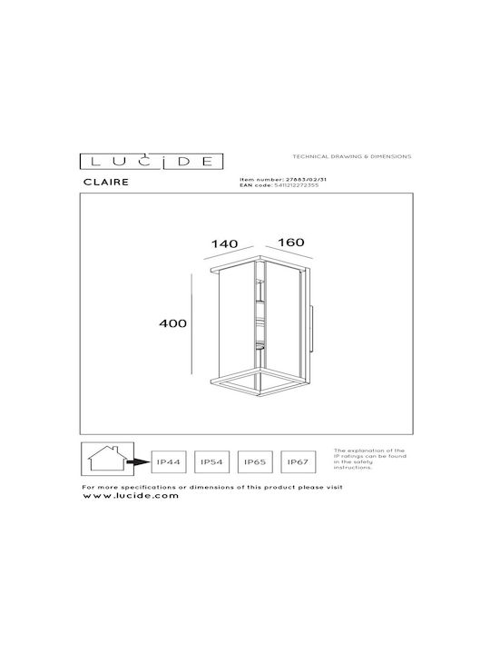 Lucide Lightning Claire Wall-Mounted Outdoor Light E27 IP54