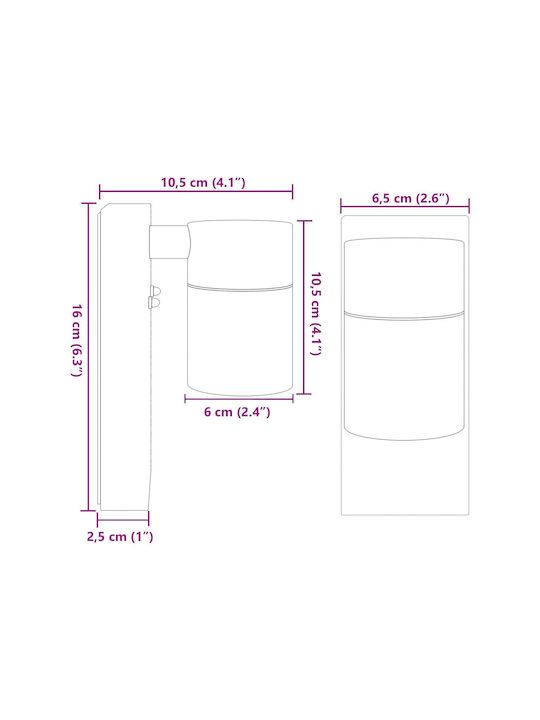 vidaXL Wall-Mounted Outdoor Light GU10 IP44 10.5x6.5x16εκ.