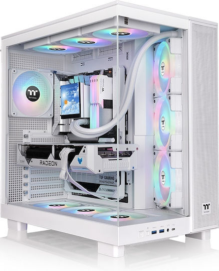Thermaltake View 380 XL TG ARGB Геймърско бюро Midi Tower Компютърна кутия със страничен прозорец Снежанка