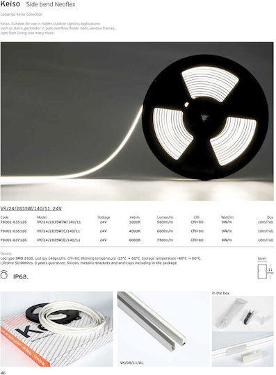 VK Lighting Αδιάβροχη Ταινία LED 24V Ψυχρό Λευκό Φως 10m Neon Flex