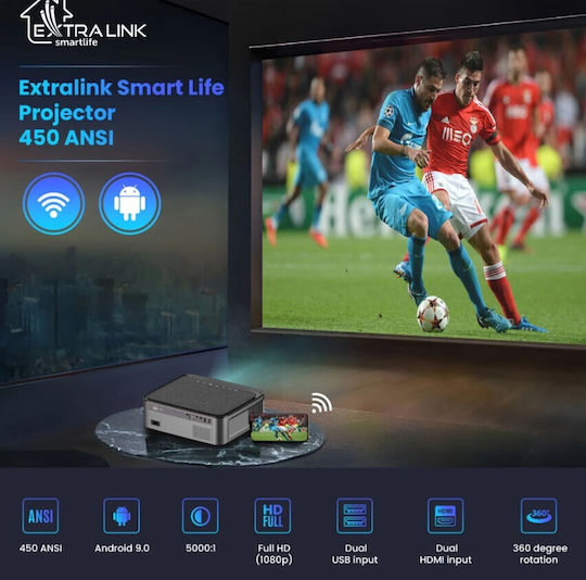 Extralink Smart Life Vision Pro Mini 3D Proiector LCD Full HD LED cu Wi-Fi și Difuzoare Incorporate Negru