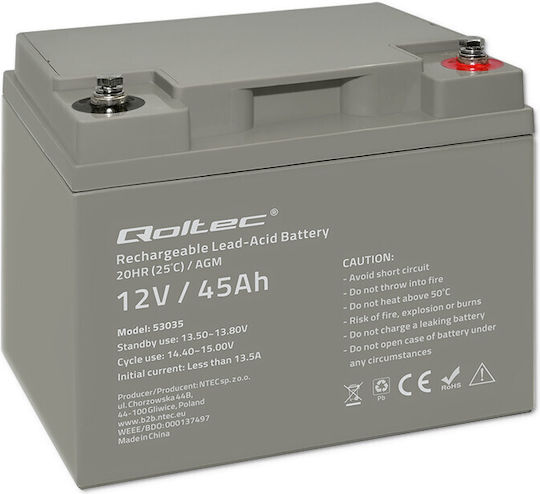 Qoltec Car Battery AGM with 45Ah Capacity and 540A CCA