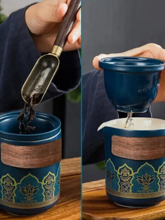 Teeset mit Tasse Keramik Blau 5Stück