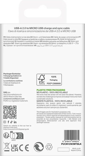 Puro Regulär USB 2.0 auf Micro-USB-Kabel Schwarz 2m 1Stück