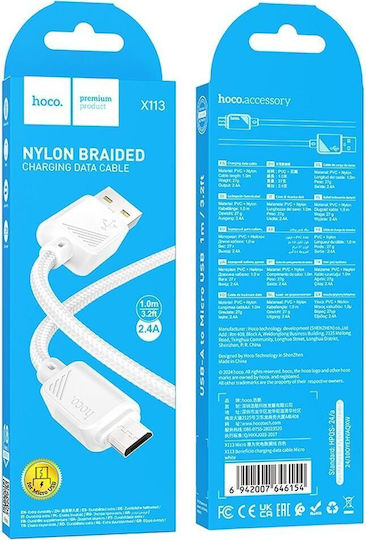 Hoco X113 1m Regular USB 2.0 to micro USB Cable White