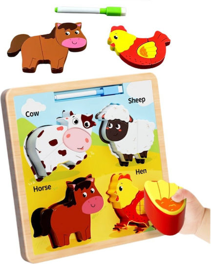2-in-1 Wooden Educational Puzzle Board Domestic Animals Marker