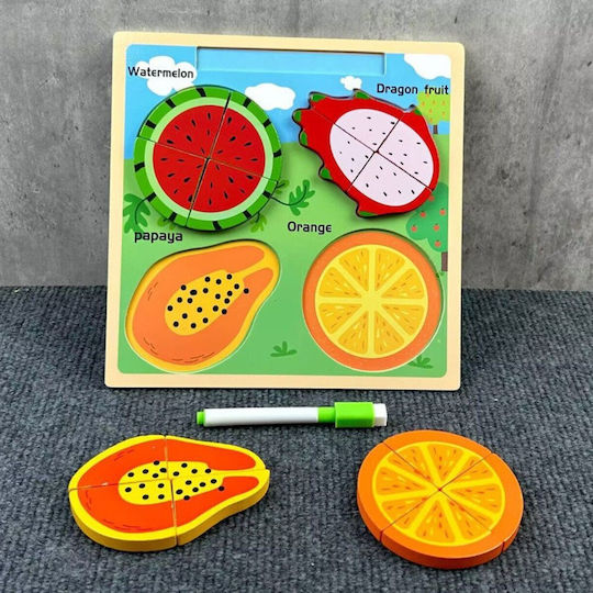 2-in-1 Wooden Educational Puzzle Board Fruits Marker