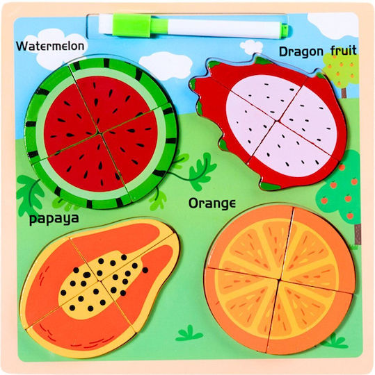 2-in-1 Wooden Educational Puzzle Board Fruits Marker