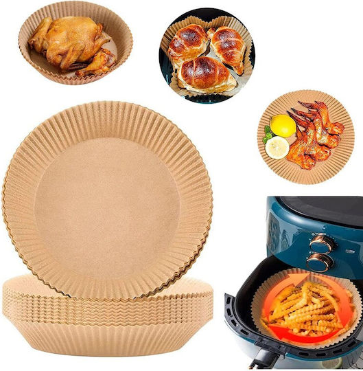Set 4x25 Hârtie Pergament de Unică Folosință pentru Friteuză cu Aer Tecos, Diametru 16 cm, Maro, 100 Bucăți
