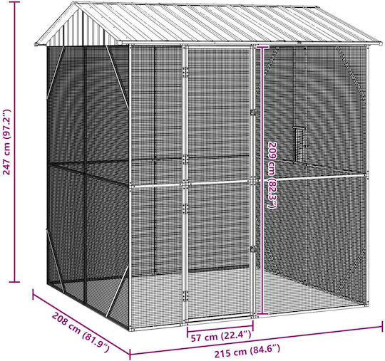 vidaXL Κλουβί Πτηνών 210x227x247εκ. Γκρι
