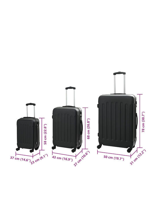 vidaXL Hard Black Suitcases With 4 Wheels Set 3pcs