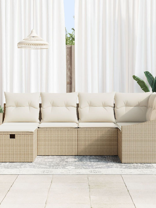 Corner Sofa Outdoor Rattan with Pillows 55x62x69cm