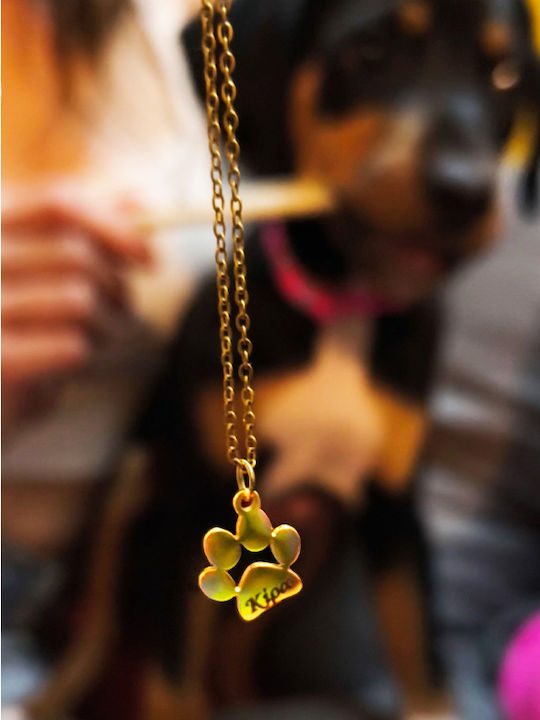 Theodora's Jewellery Κολιέ από Επιχρυσωμένο Ατσάλι με Προσωποποίηση Γκρι με Χάραξη