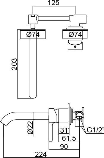 AQG Built-in Faucet Mixer for for Bathroom Sink Silver