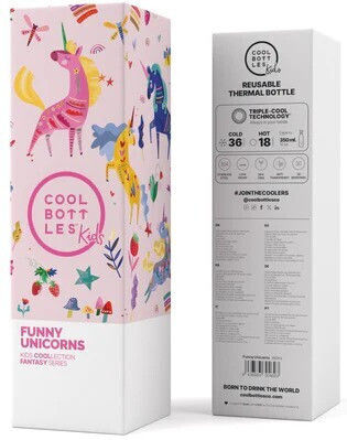 Cool Bottles Kids Water Bottle Thermos Unicorn Stainless Steel with Straw Funny Unicorns 350ml