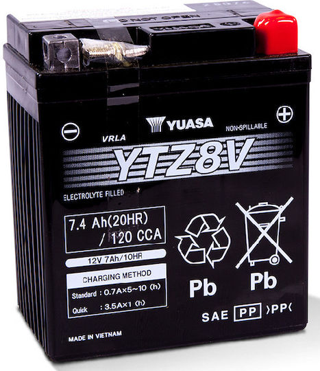 Yuasa Closed Type Motorcycle Battery 120A with Capacity 7.4Ah and 130Wh