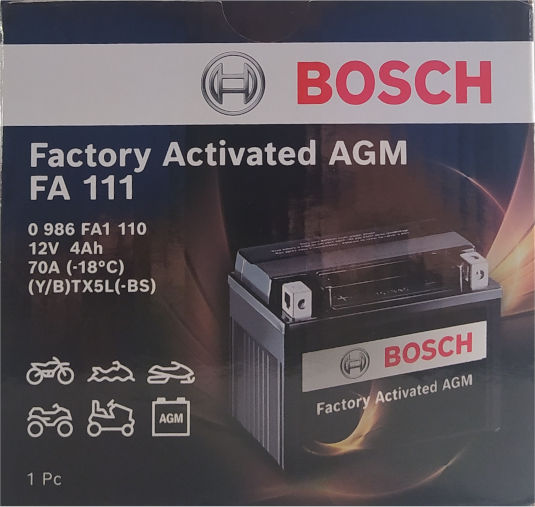 Bosch Motorradbatterie YTX5L-BS 70A mit Kapazität 4Ah