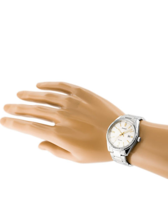 Casio Ανδρικό Ρολόι 38.5mm Μπαταρίας με Ασημί Μεταλλικό Μπρασελέ