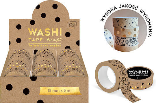 interDRUK Adhesive Decoration Tape Kraft Washi 1pcs Tape 15mmx5m