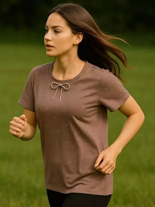 Women's Blouse Cotton Short Sleeve Dark Brown