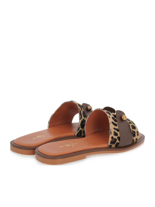 Leather Women's Flat Sandals in Brown Color