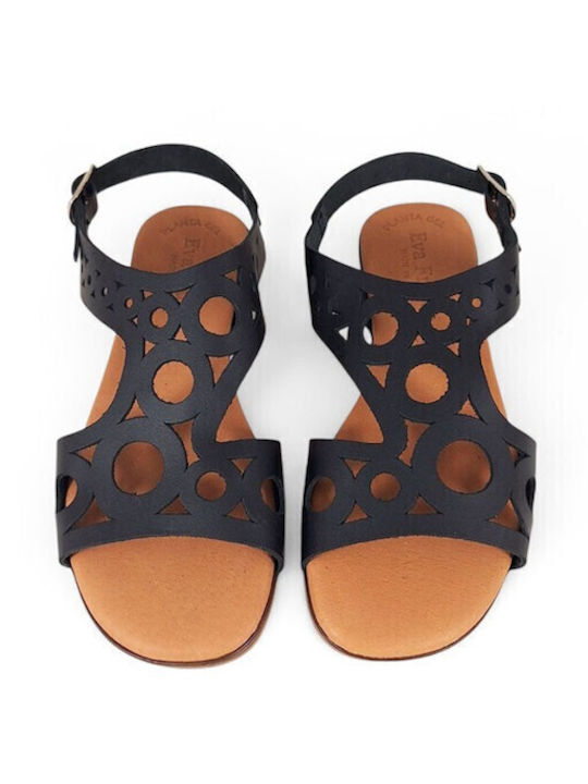 Leather Women's Flat Sandals in Black Color