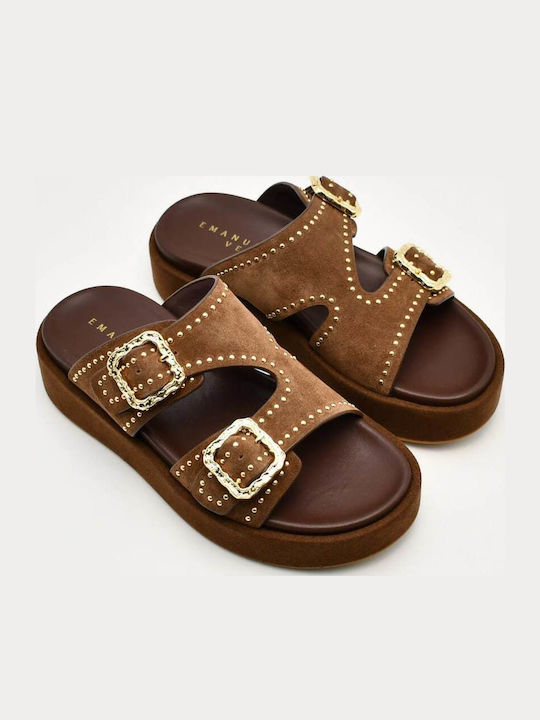 Leather Women's Flat Sandals in Brown Color