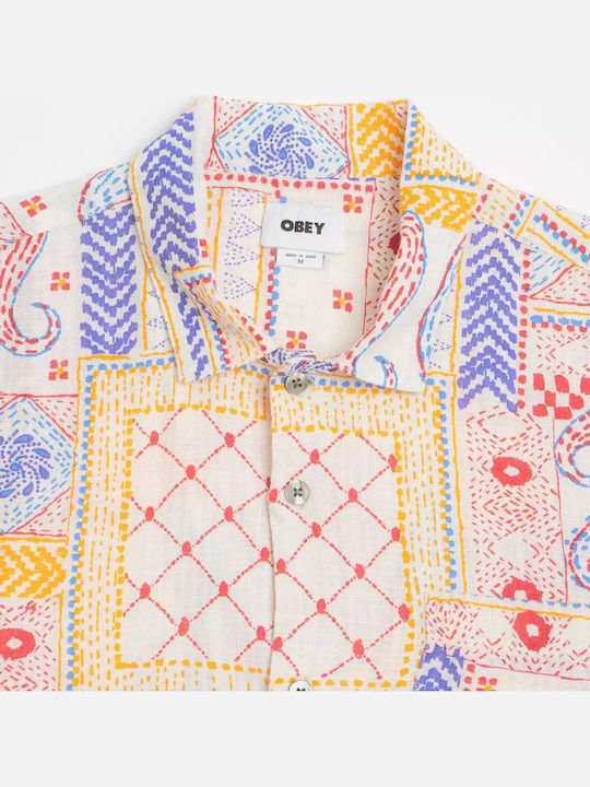 Short-sleeved Cotton Shirt Cream Multi